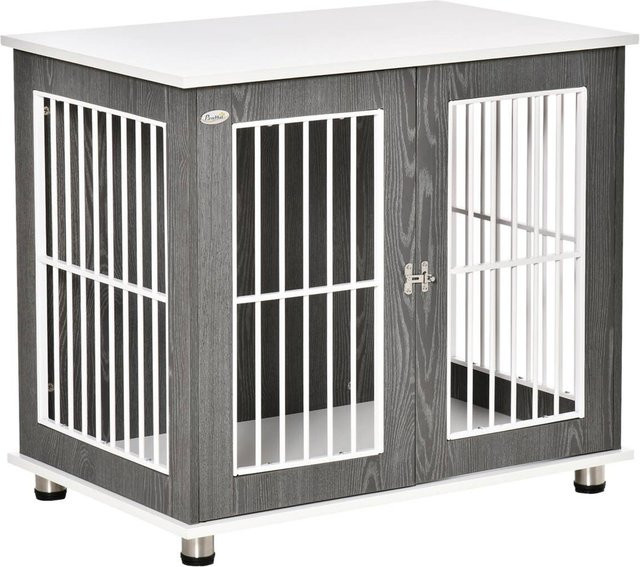 PawHut Hundekäfig in modernem Design aus Holz und Metall, Grau/Weiß - Bild 1