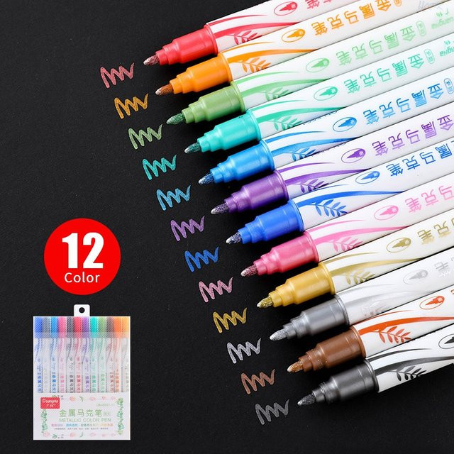 GN Metallic Marker Set mit 12 Farben und weichen Pinselspitzen für kreative Malarbeiten und Steinmalerei in Multicolour - Bild 1