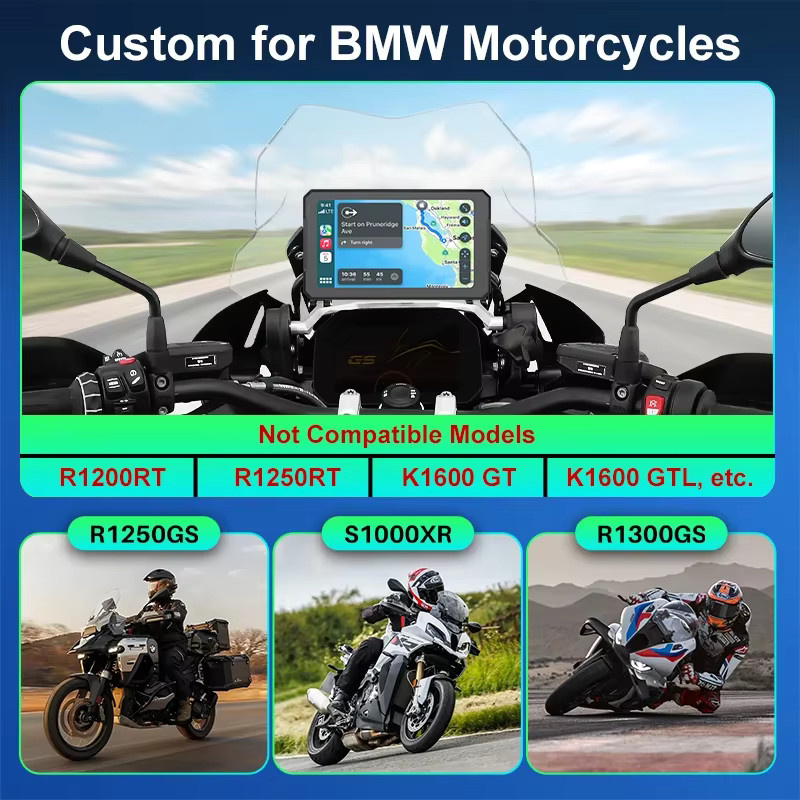 Cogamichi Tragbarer GPS-Motorrad-Navigator für BMW mit kabellosem CarPlay und Android Auto, Bluetooth, IPX7 wasserdicht, 7 Zoll HD IPS Display, Schwarz - Bild 3