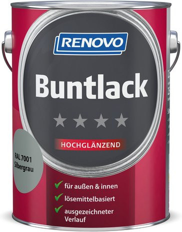RENOVO Buntlack für Holz in Grau/Silber, hochglänzend und deckend, lösemittelbasiert - Bild 1