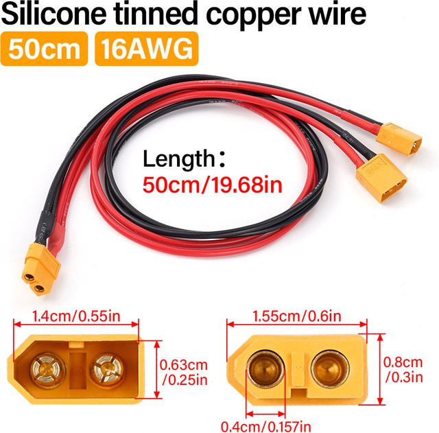 XT60 Stecker zu Buchse Verlängerungskabel 3-Wege-Splitter Adapter mit 16AWG Kabel, Länge: 50 cm - Bild 1