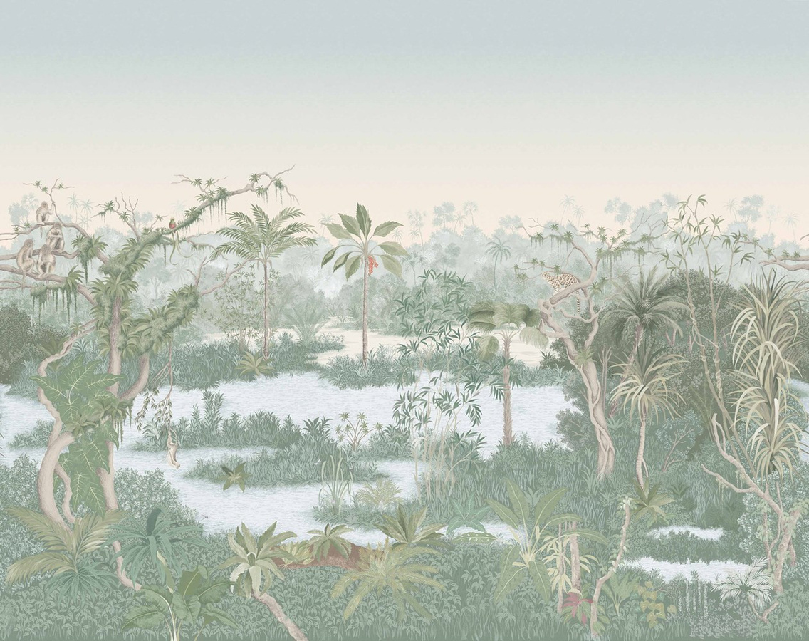 Manuel Canovas Mural Borneo Wandtattoo in Vert de Gris mit floralem Design aus Papier, Breite: 330 cm, Höhe: 70 cm - Bild 1