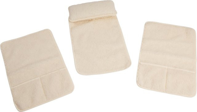 3-teiliges K&N Set aus Schurwolle bestehend aus Sesselkissen und Armlehnenschonern in Beige - Bild 1