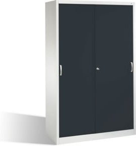 C+P Aktenschrank Acurado mit Schiebetüren, 5 Ordnerhöhen, Stahl, Schwarzgrau und Lichtgrau, H: 195 cm, B: 120 cm, T: 50 cm - Bild 1