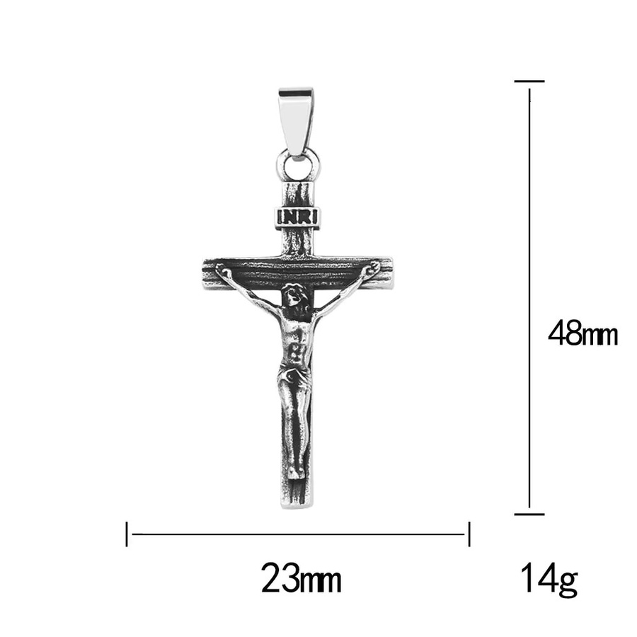 owlucky Kruzifix Anhänger Halskette, Edelstahl, Silber, Unisex - Bild 3