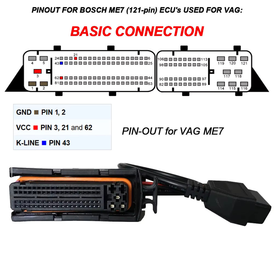 Bosch ECU-Programmierkabel mit OBDII-Anschluss und VAG Anschlussadapter für ME7/EDC15/EDC15P/EDC15V/EDC15VM, Schwarz - Bild 2
