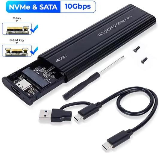 Kebidumei NVMe M.2 SSD externes Gehäuse mit USB-C 10Gbps, Aluminiumgehäuse für M/M+B-Schlüssel, Farbe: Schwarz - Bild 1