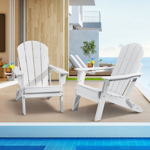 VEVOR Adirondack-Stühle aus HDPE-Kunststoff, 2er-Set, klappbar und wetterfest, mit Getränkehalter und Armlehnen, Weiß - Bild 1