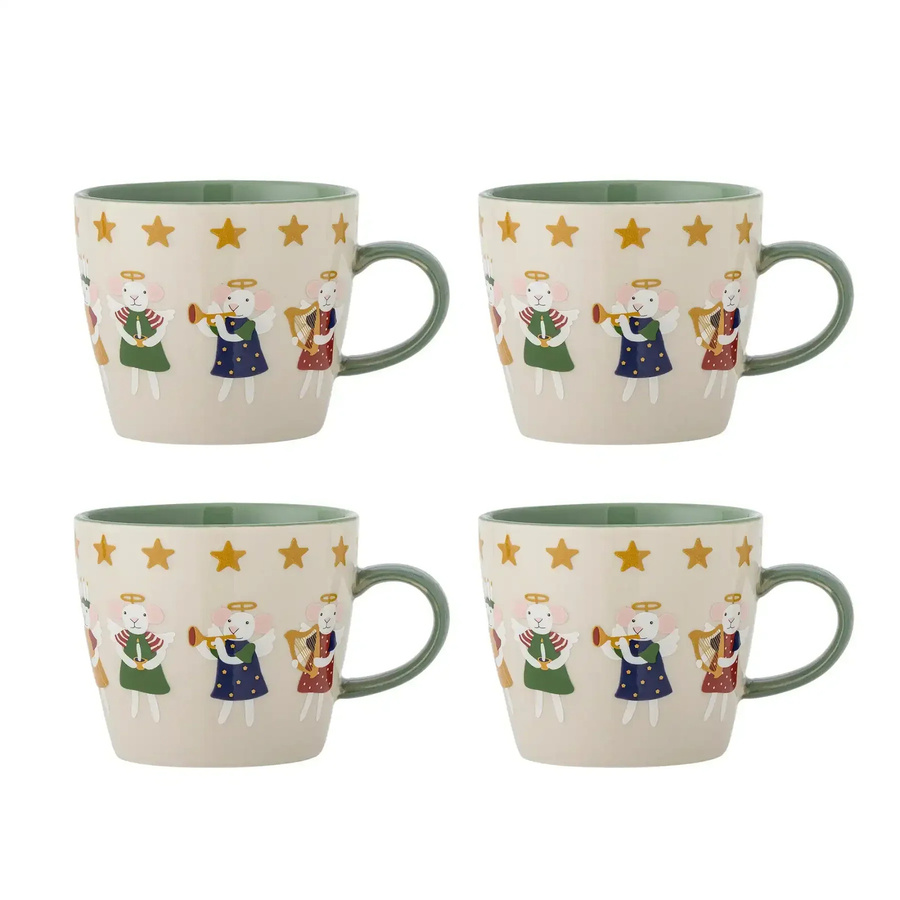 Bloomingville Becher Peo aus Steingut, 4er-Set, beige, grün und gold - Bild 1
