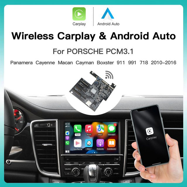 AUTOABC Kabelloses CarPlay und Android Auto Interface für Porsche Panamera Cayenne Macan Cayman 911/918 PCM 3.1 mit Mirror Link, AirPlay und Kamera-Unterstützung in Schwarz - Bild 1