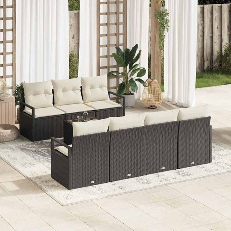 Vidaxl Garten-Sofa-Set aus Polyrattan und Stahl, 8-teiliges Loungemöbel-Set in Schwarz und Beige, B/T/H: 55 x 55 x 37 cm - Bild 1