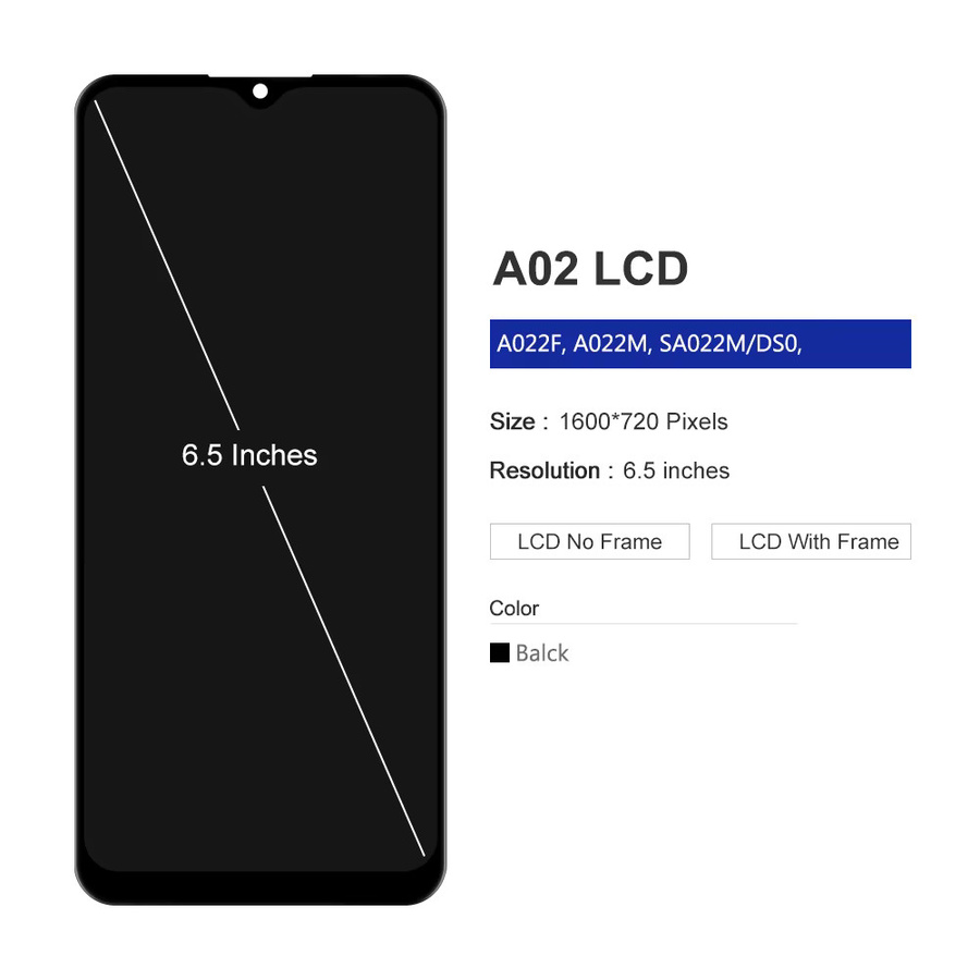 Samsung A02 LCD-Display mit Rahmen und Touchscreen-Digitizer Baugruppe 6,5 Zoll in Schwarz für SM-A022F A022 A022M A022G - Bild 3