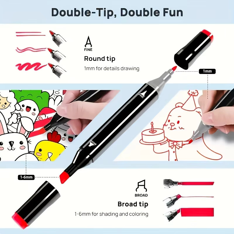 Kissbuty Alkohol Marker Set mit 12 Farben und Dual Brush für Manga und professionelle Zeichnungen - Bild 3