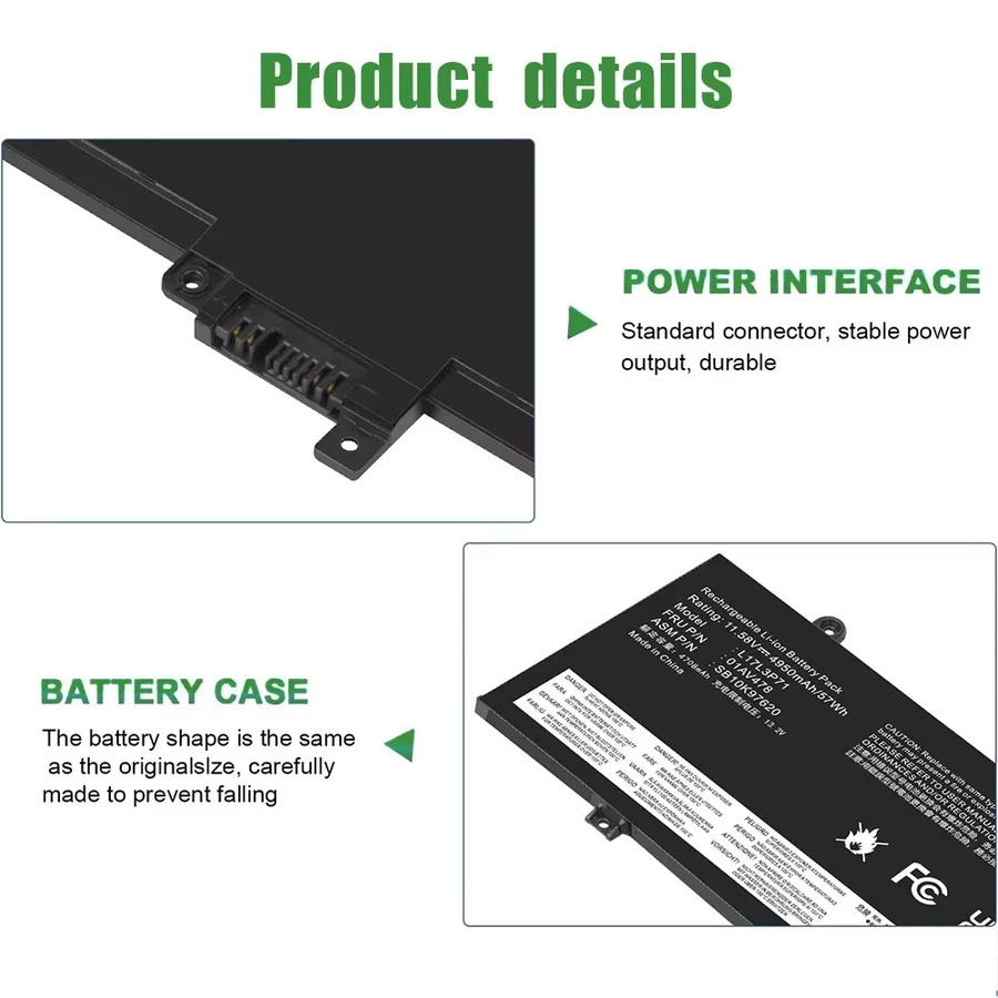 SKOWER Laptop-Akku 57Wh Schwarz für Lenovo ThinkPad T480s (Modelle: 01AV478, 01AV479, 01AV480, L17L3P71, L17M3P71, L17M3P72, SB10K97620, SB10K97621) - Bild 4