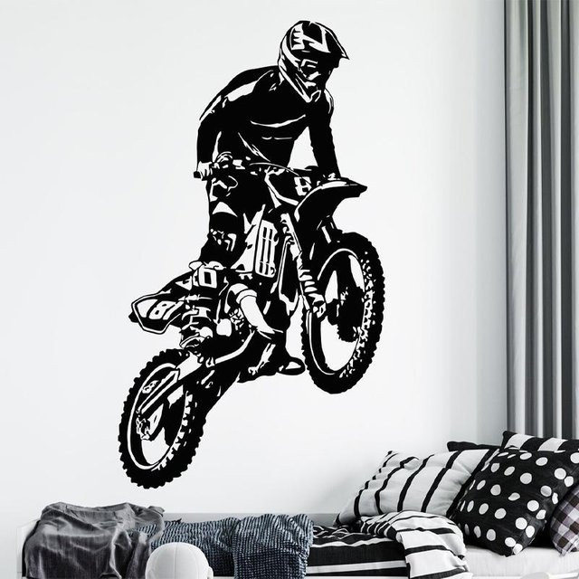 Motocross Motorrad Wandaufkleber aus Vinyl von Binchi Outdoor Product in Schwarz, Dekoration für Kinder- und Jugendzimmer, Breite: 56 cm, Länge: 98 cm - Bild 1