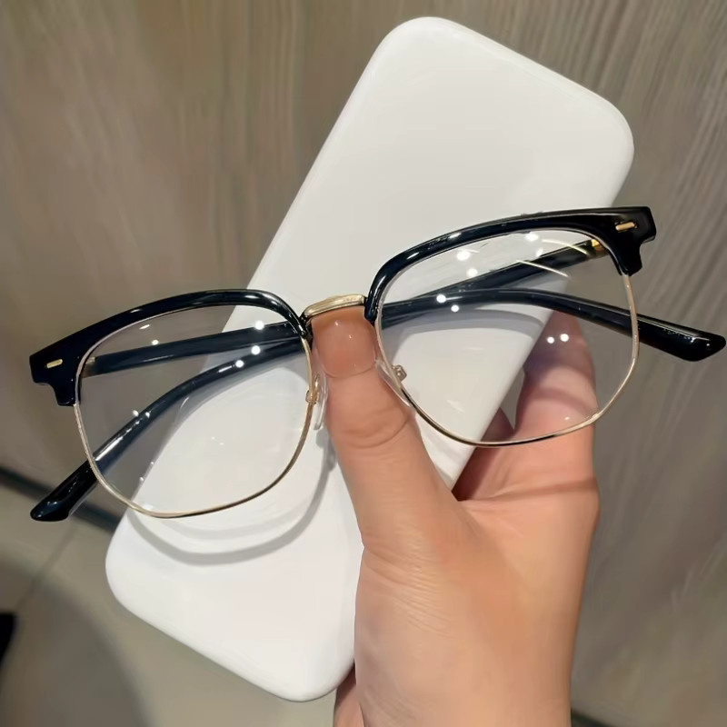 Retro-Brille, Halbrand, Unisex, Metall, Gold - Bild 2