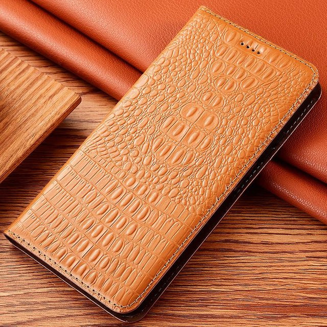 Echtes Leder Case für Apple iPhone im Buch-Stil mit Geldbörse und Krokodil-Prägung, Farbe: Braun - Bild 1