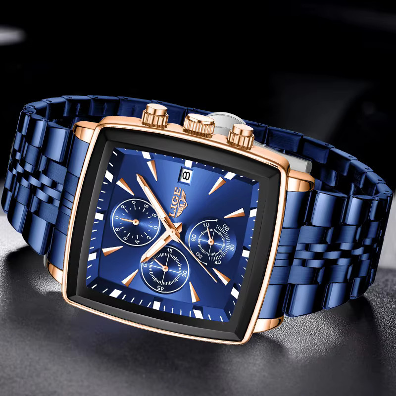 LIGE Armbanduhr Edelstahl, Quarz, Blau, Herren - Bild 2