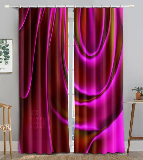 Yiran Furniture Verdunklungsvorhang mit 3D-Abstrakt-Design in Gold und Rosa, Seidenstruktur, 2er-Set, B: 50 cm, H: 130 cm - Bild 1