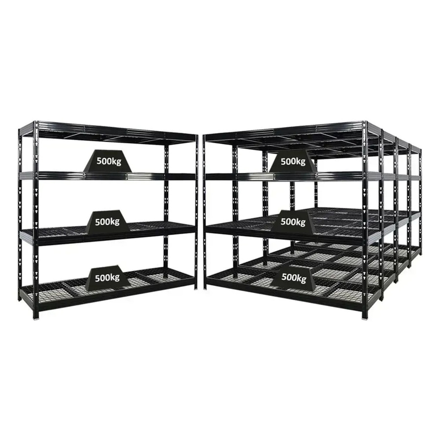 PROREGAL Rhino Profi Schwerlastregal Set aus 5 Stück, Schwarz, 4 Gitterrost-Ebenen, Fachlast 500kg, H x B x T: 180 x 200 x 60 cm - Bild 2