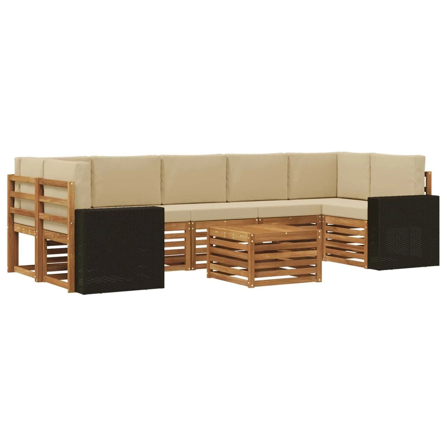 vidaXL Outdoor-Sofagarnitur aus Massivholz Akazie in Natur und Beige, 8-teiliges L-Shape Set mit Polstern und Armlehnen - Bild 2