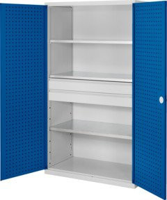 Kappes Großvolumenschrank RasterPlan in Grau mit Lochplatten-Türinnenbeschlag, Schubladen und Regalböden, H: 195 cm, B: 113 cm, T: 59 cm - Bild 1
