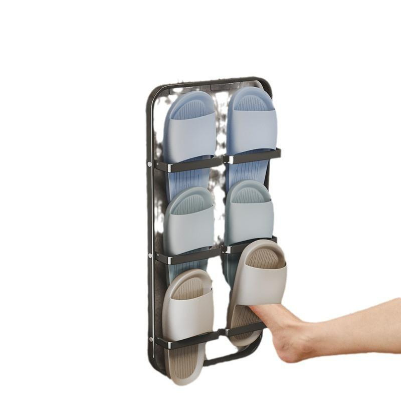 Yiran Furniture Wandmontiertes Badezimmer-Slipper-Rack aus Kohlenstoffstahl in Schwarz - Bild 4
