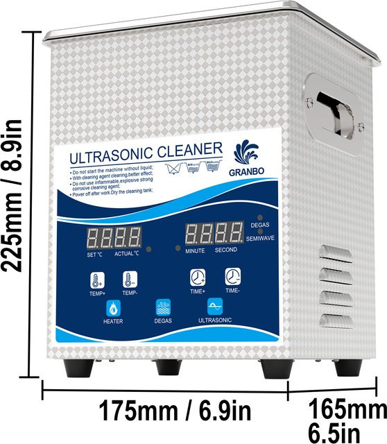 Granbo Ultraschallreiniger in Silber mit 2L Volumen, digitalem Timer, Entgasung und Heizfunktion, 40 kHz, aus Edelstahl für Dental-, Optik- und Schmuckteile - Bild 1