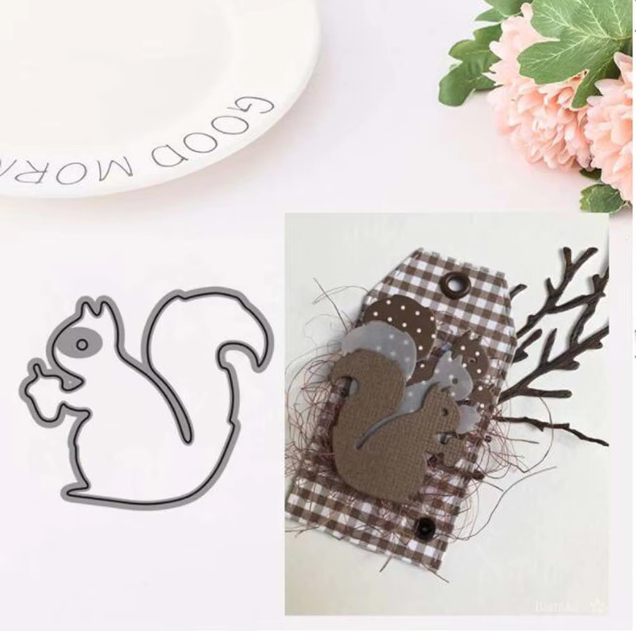 Metall-Schneidform für Scrapbooking und Bastelarbeiten mit Tier-Motiven Eichhörnchen Fuchs und Elefant in Silber - Bild 2