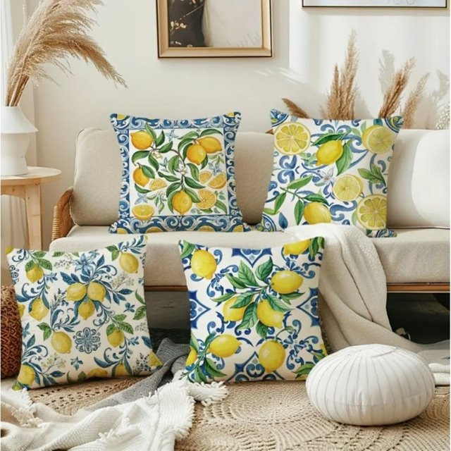 VIKAMA Fresh Yellow Lemon Series Obst-Kissenbezug in Gelb, quadratisches Dekokissen für Sofa und Büro, B/T/H: 45 x 45 x 45 cm - Bild 1