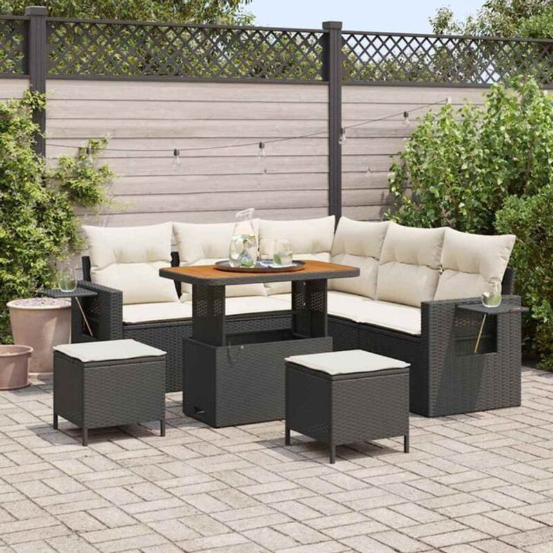 Vidaxl Garten-Sofa-Set aus Polyrattan und Stahl, 8-teiliges Loungemöbel-Set in Schwarz und Creme, B/T/H: 90 x 55 x 71 cm - Bild 1