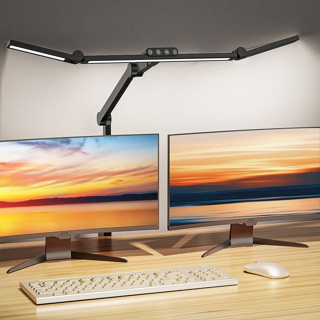 Aiopp LED-Schreibtischlampe in Schwarz mit 3 Clips, dimmbar, Timer-Funktion und flexiblem Metallarm für Home-Office und Dual-Monitor-Setups - Bild 1