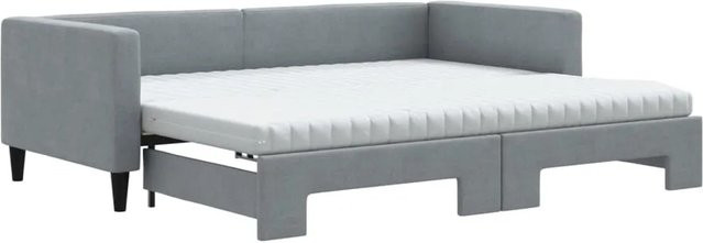 vidaXL Tagesbett ausziehbar mit Matratze in Grau mit Stoffbezug und Schaumstofffüllung B/T/H: 80–90 x 190/200 cm - Bild 1