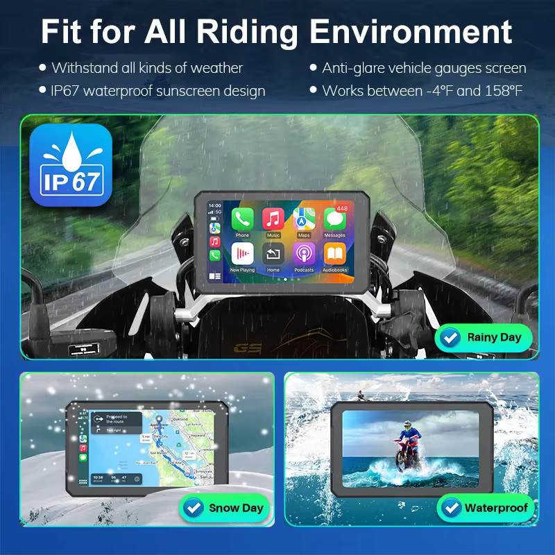 Cogamichi Tragbarer GPS-Motorrad-Navigator für BMW mit kabellosem CarPlay und Android Auto, Bluetooth, IPX7 wasserdicht, 7 Zoll HD IPS Display, Schwarz - Bild 5