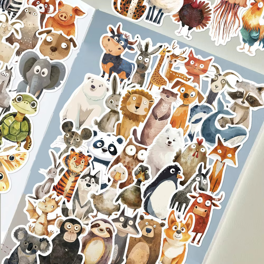50 Stück Aquarell-Tier-Cartoon-Aufkleber in Multicolour von BulingBulingStickers Store für DIY-Projekte an Laptops, Tagebüchern und Gepäck - Bild 4