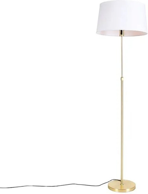 QAZQA Stehlampe in Gold und Messing mit weißem Leinenschirm, modern und höhenverstellbar, Höhe: 143 cm - Bild 1