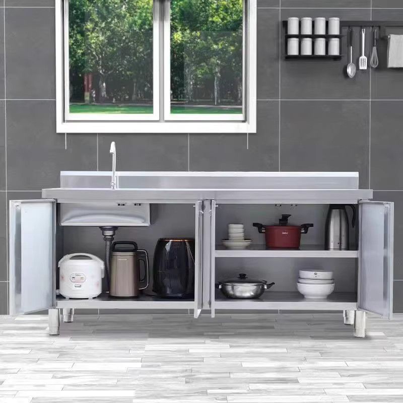 OAKCIA Küchenschrank mit Edelstahl-Waschbecken und Werkbank in Silber, modernes Design für Küche und Balkon - Bild 1
