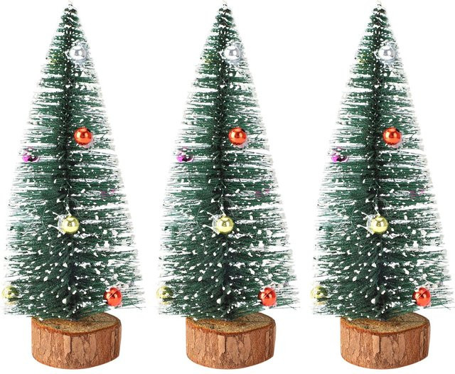 3er Set Mini Weihnachtsbaum OutsideWorld als Tischdeko aus Seide und Holz, Farbe: Grün, Höhe: 25 cm - Bild 1