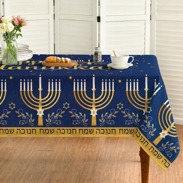 Wasserdichte rechteckige Tischdecke von Beau Maison mit jüdischem Muster in Blau, B/B: 90 x 140 cm - Bild 1