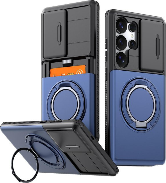 Schutzhülle für Samsung Galaxy S26 S25 S24 S23 S22 Ultra Plus S25FE S24FE mit Schiebekamera-Schutz und Kartenringhalter in Blau - Bild 1