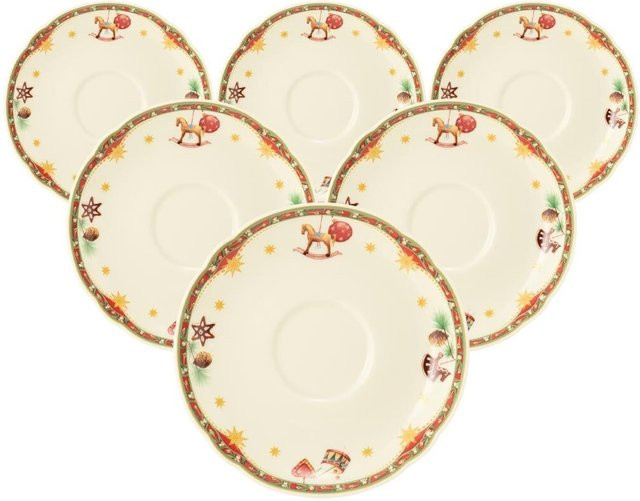 Seltmann Weiden Teeuntertassen Marieluise Weihnachtsnostalgie aus Porzellan, weiß/mehrfarbig, 6er Set, Durchmesser: 13 cm - Bild 1