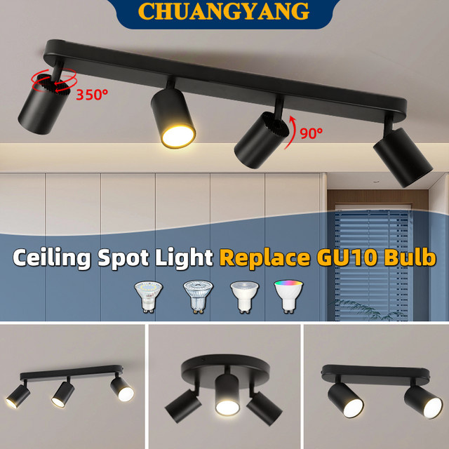 CHUANGYANG LED Deckenleuchte GU10, moderne Deckenstrahler aus Metall in Schwarz für Wohnzimmer und Flur, Warmweiß - Bild 1
