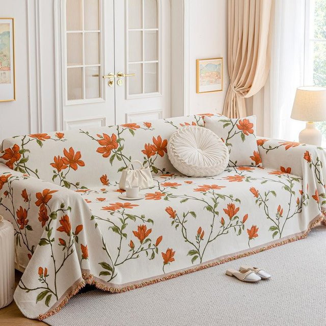 Super Six Chenille Sofa Abdeckung im Retro-Französisch-Stil mit floralem Muster, Mehrfarbig, B/T/H: 230 x 180 cm - Bild 1