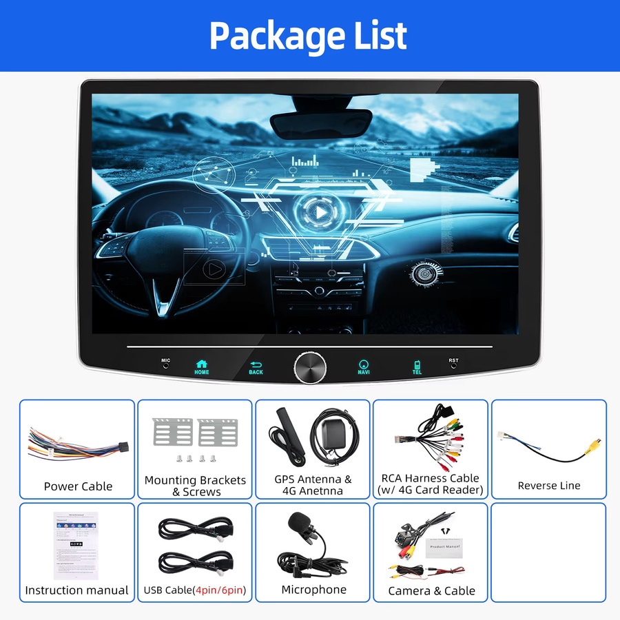 Mopect 1 DIN AutoRadio mit 10,1 Zoll Display, 6 GB RAM + 128 GB Speicher, 360 Grad drehbar, GPS und Carplay, Schwarz - Bild 6