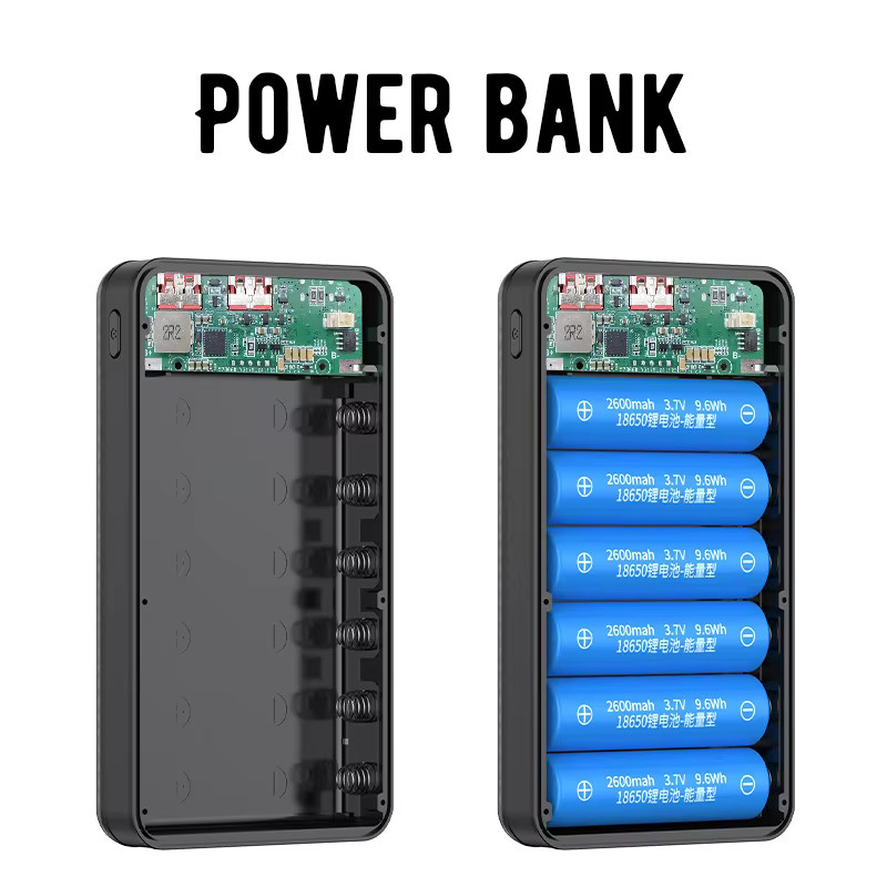 AICSRAD Powerbank Gehäuse für 6 18650 Batterien mit Dual USB und Typ C sowie Camping-Licht in Schwarz - Bild 2