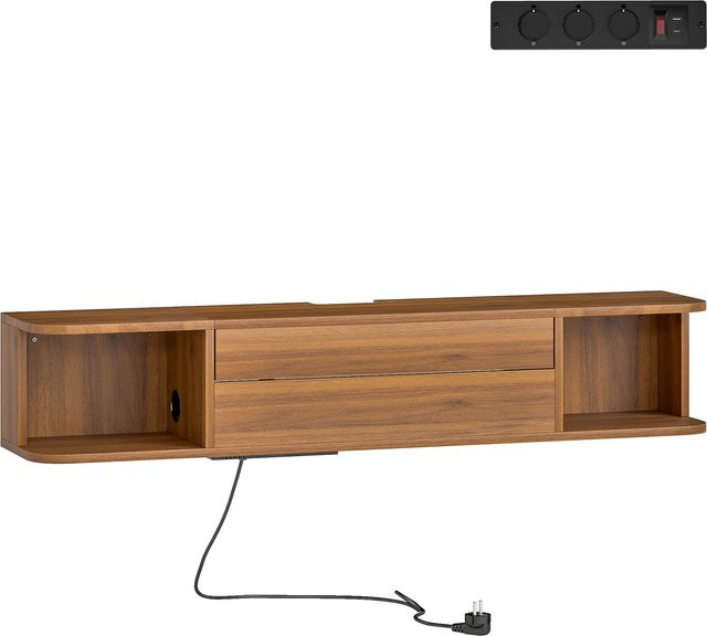 Aosom Wandhängendes TV-Möbel in Nussbaum, moderner TV-Unterschrank für bis zu 50 Zoll mit Steckdosen, USB und Typ-C, ausziehbarer Schublade und offenen Regalen, B/T/H: 120 x 24 x 22,4 cm - Bild 1