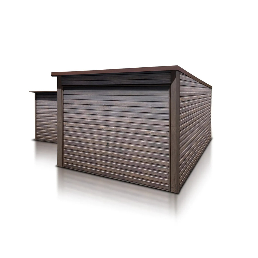 Liderstal Gerätehaus Standard aus Blech mit Pultdach in Holzoptik Walnuss Dunkel, B/T/H: 300 x 500 x 233 cm - Bild 2