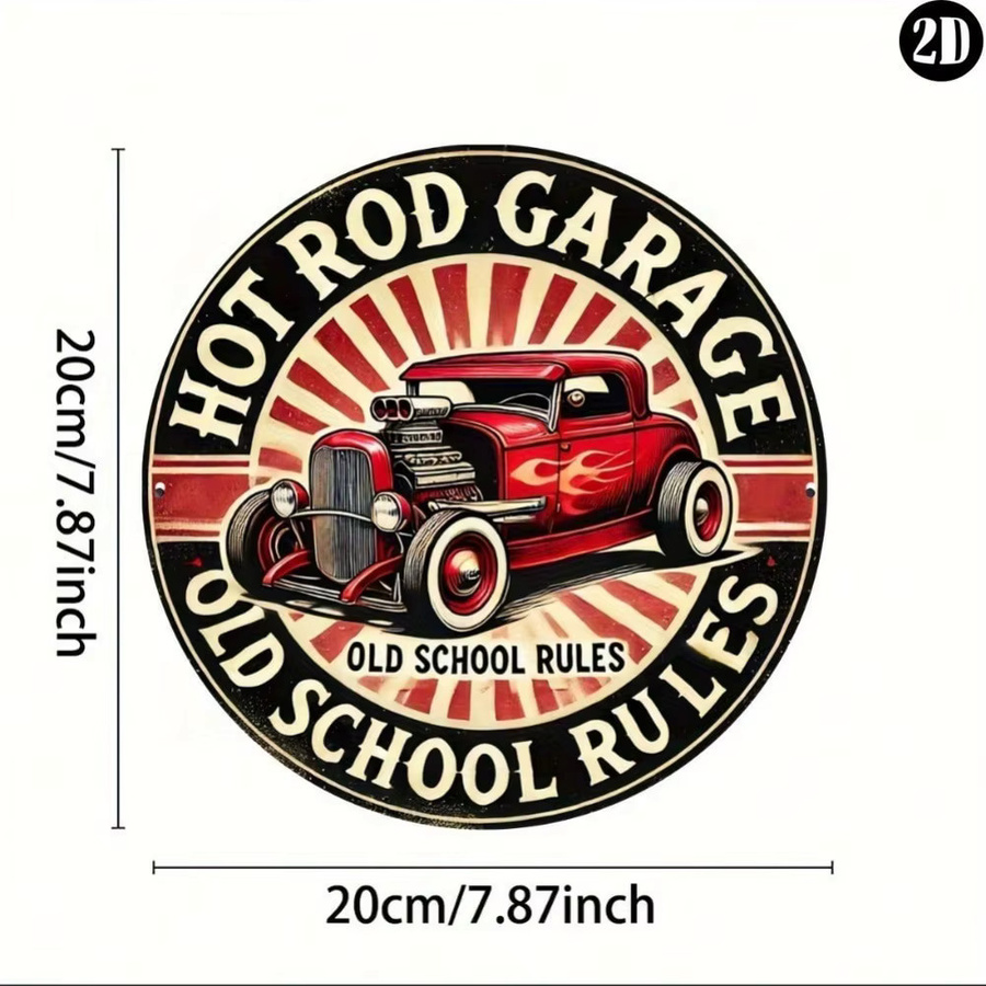 Potdemiel Hot Rod Garage Metallschild im Vintage-Stil, rund, Durchmesser: 20 cm - Bild 4