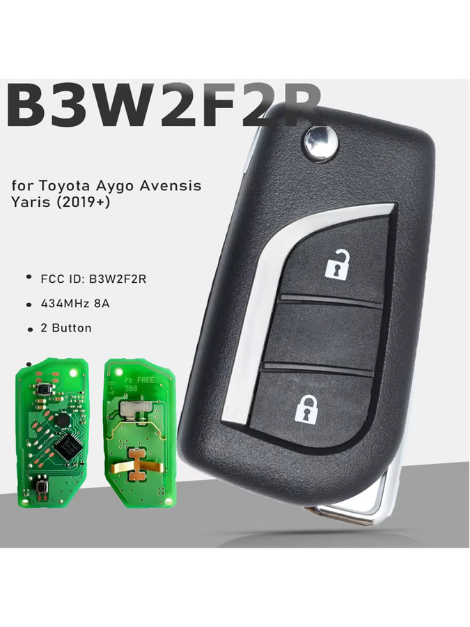 KEYECU Ersatzfernbedienung mit 8A Chip für Toyota Aygo Avensis Yaris ab 2019, 2 Tasten, Schwarz, 433,58 MHz / 434,42 MHz, FCC ID: B3W2F2R - Bild 5