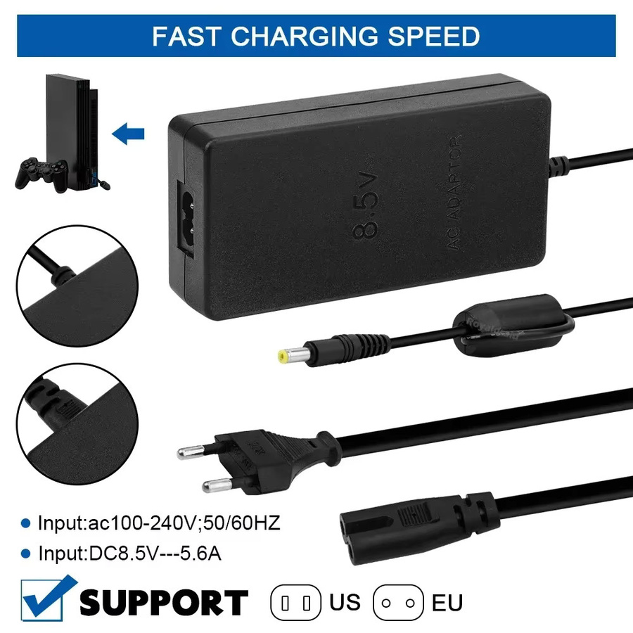 HeroAngel Netzteil für PS2 Slim 7000 Serie Spielkonsole, AC-Adapter Ersatz mit Barrel Plug, Schwarz - Bild 2